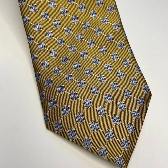 Brooks Brothers Gold Diamond Pattern Blue Silk Neck Tie - Picture 2 of 5